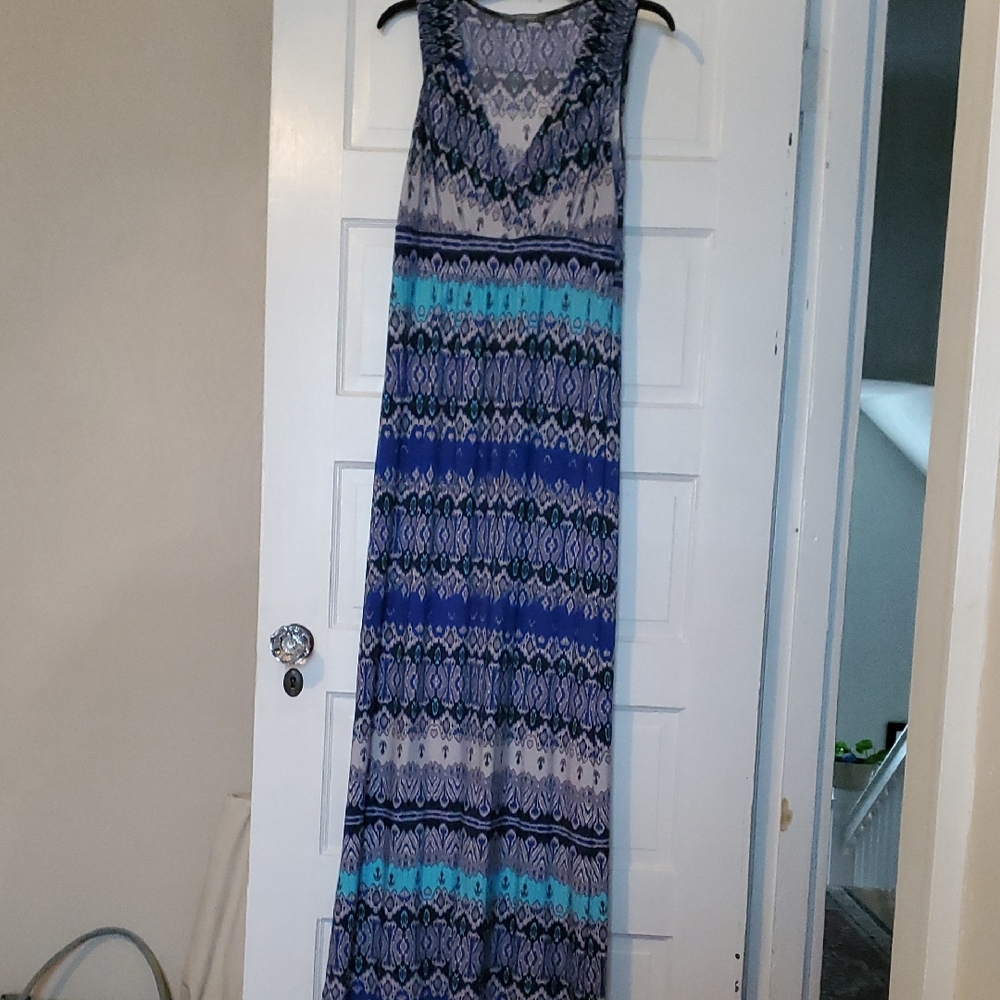 NY Collection Blue and Teal Patterned Maxi Dress